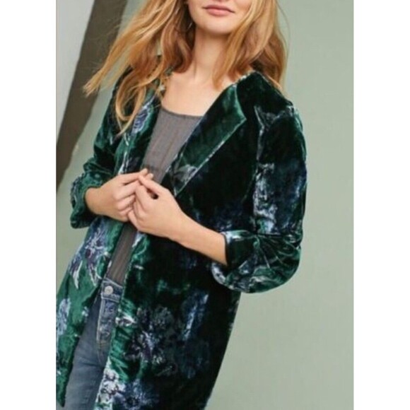 EVA Franco Womens XL New Green Floral Velvet Car Jacket Kimono Open MSRP $189 - Picture 11 of 11